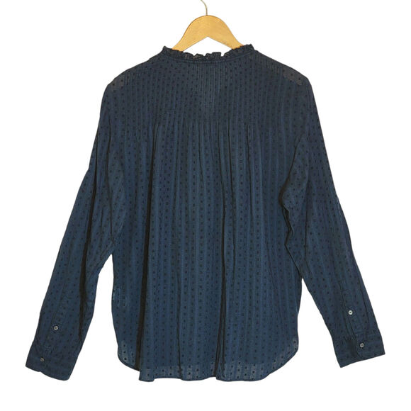 Point Sur J Crew Navy Swiss Dot Blouse Vintage Style Ruffle Collar Relaxed 14 - Picture 8 of 15